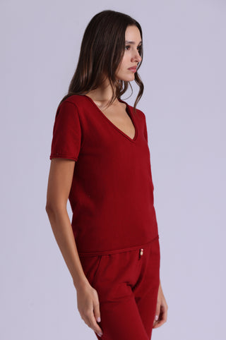 Short Sleeve V Neck Tee with Rolled Edges