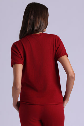 Short Sleeve V Neck Tee with Rolled Edges