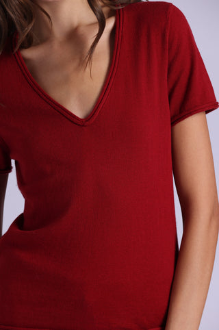 Short Sleeve V Neck Tee with Rolled Edges