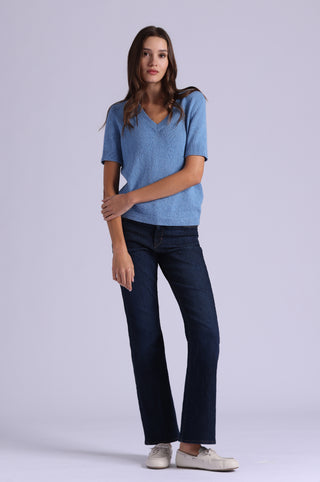 Textured Short Sleeve V Neck