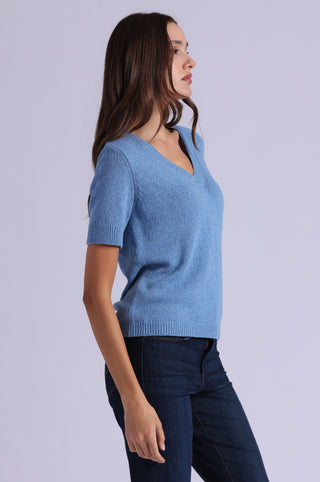 Textured Short Sleeve V Neck