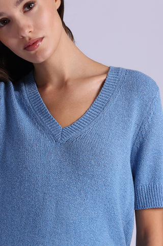 Textured Short Sleeve V Neck
