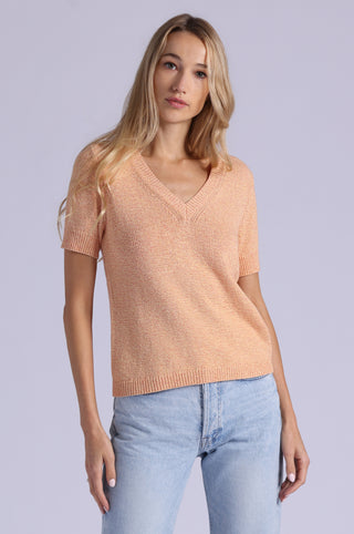 Textured Short Sleeve V Neck