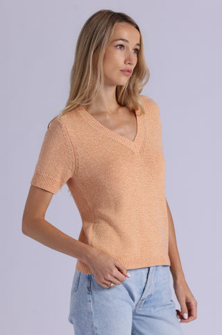 Textured Short Sleeve V Neck