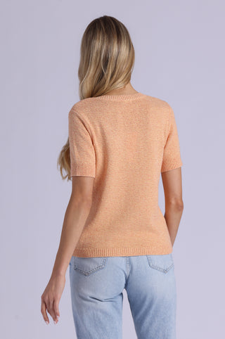 Textured Short Sleeve V Neck