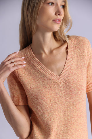 Textured Short Sleeve V Neck