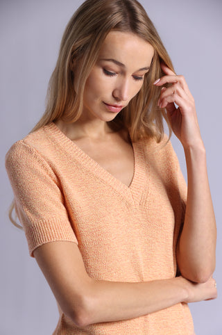 Textured Short Sleeve V Neck