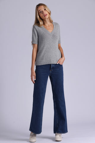 Textured Short Sleeve V Neck
