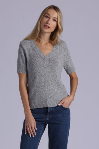 Textured Short Sleeve V Neck