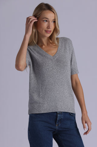 Textured Short Sleeve V Neck