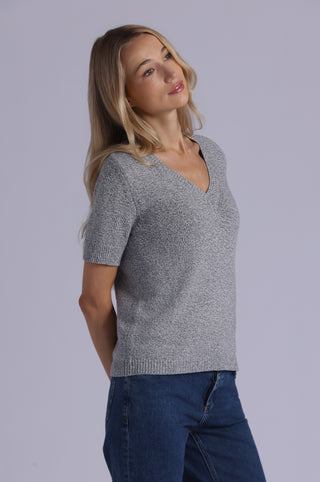 Textured Short Sleeve V Neck