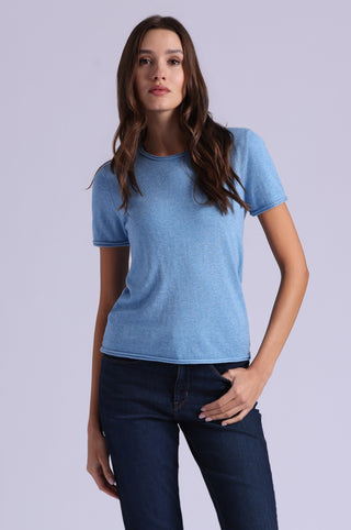 Short Sleeve Crew Neck Tee with Rolled Edges