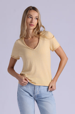 Short Sleeve V Neck Tee with Rolled Edges