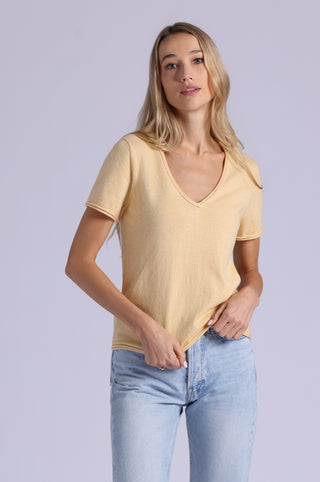 Short Sleeve V Neck Tee with Rolled Edges