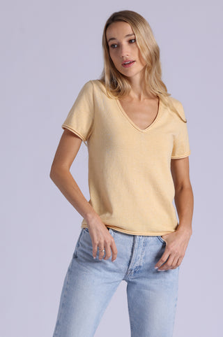 Short Sleeve V Neck Tee with Rolled Edges