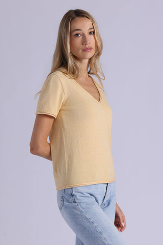 Short Sleeve V Neck Tee with Rolled Edges