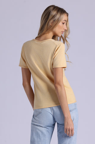 Short Sleeve V Neck Tee with Rolled Edges