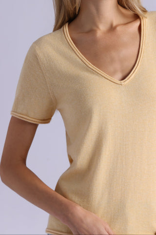 Short Sleeve V Neck Tee with Rolled Edges