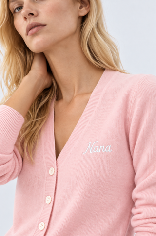 Cotton Cashmere "Nana" Embroidered V Neck Cardigan