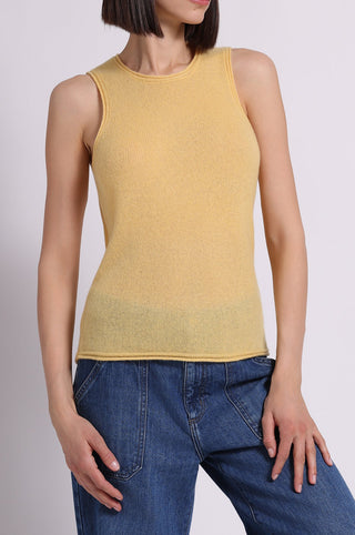 Sheer Luxury Cashmere Crew Neck Tank with Rolled Edges