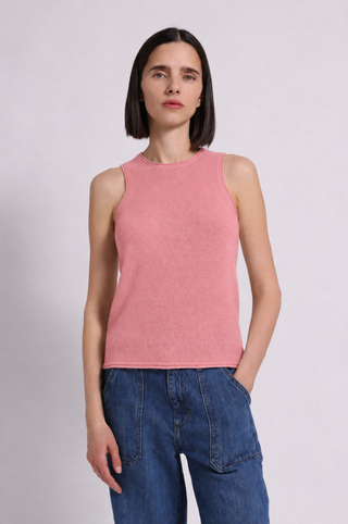 Sheer Luxury Cashmere Crew Neck Tank with Rolled Edges