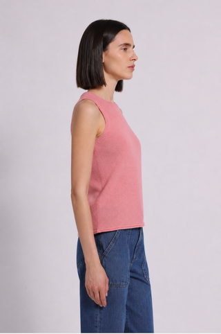 Sheer Luxury Cashmere Crew Neck Tank with Rolled Edges