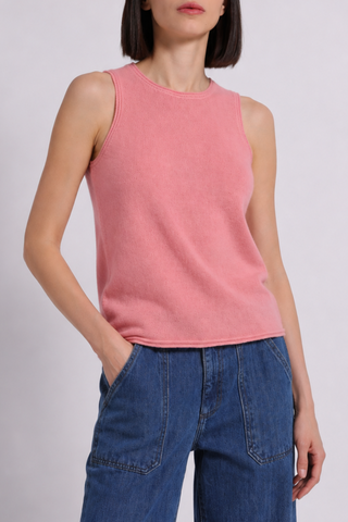 Sheer Luxury Cashmere Crew Neck Tank with Rolled Edges