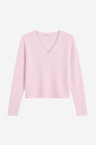Sheer Luxury Cashmere Long Sleeve V Neck with Rolled Trims
