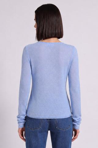 Sheer Luxury Cashmere Long Sleeve V Neck with Rolled Trims