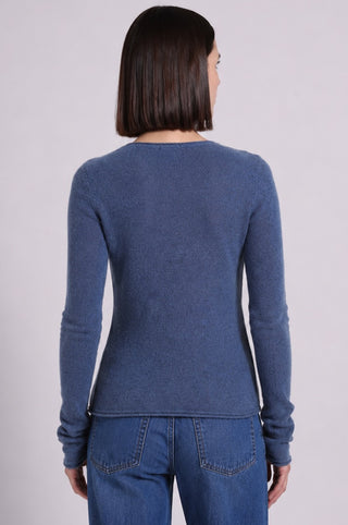 Sheer Luxury Cashmere Long Sleeve V Neck with Rolled Trims