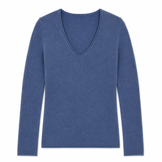 Sheer Luxury Cashmere Long Sleeve V Neck with Rolled Trims