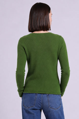 Sheer Luxury Cashmere Long Sleeve V Neck with Rolled Trims