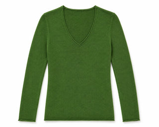 Sheer Luxury Cashmere Long Sleeve V Neck with Rolled Trims