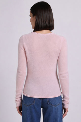 Sheer Luxury Cashmere Long Sleeve V Neck with Rolled Trims