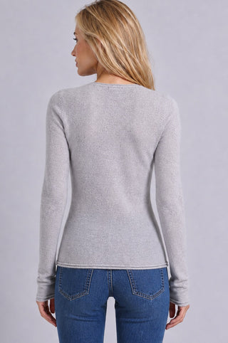 Sheer Luxury Cashmere Long Sleeve V Neck with Rolled Trims