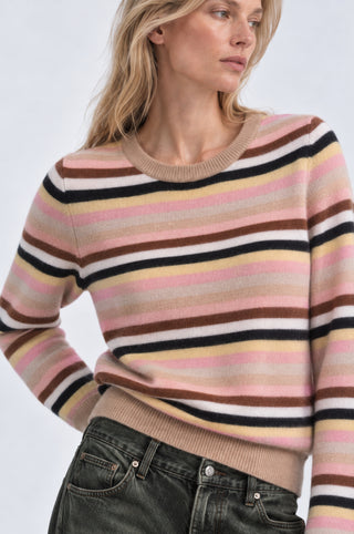 Cashmere Long Sleeve Striped Crew Neck