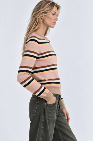 Cashmere Long Sleeve Striped Crew Neck