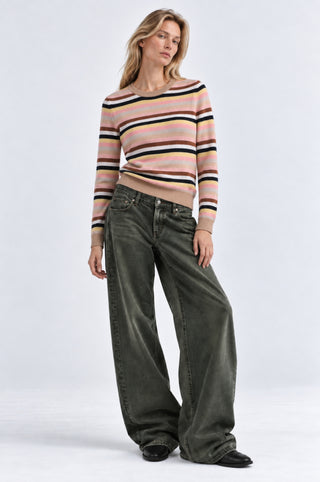 Cashmere Long Sleeve Striped Crew Neck