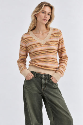 Striped Long Sleeve Raglan V Neck