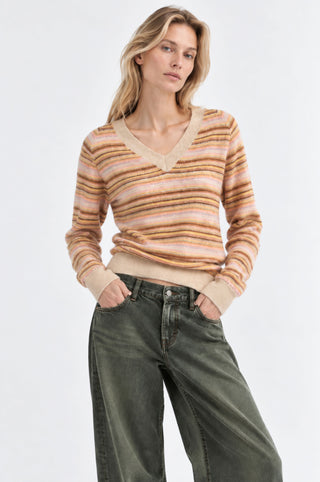 Striped Long Sleeve Raglan V Neck