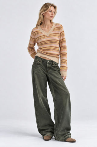 Striped Long Sleeve Raglan V Neck