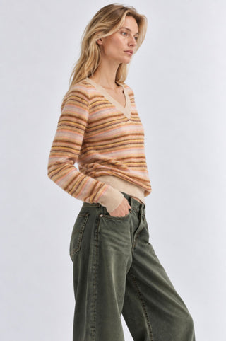Striped Long Sleeve Raglan V Neck