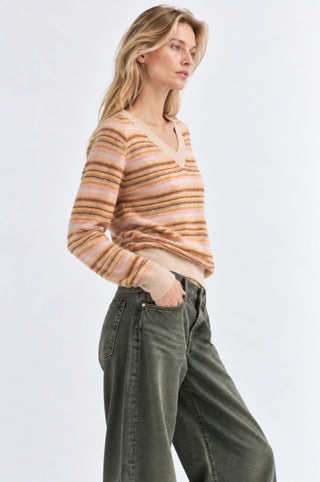 Striped Long Sleeve Raglan V Neck