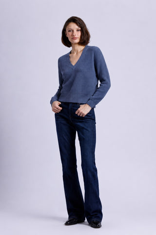 Cotton Shaker Stitch V Neck