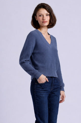 Cotton Shaker Stitch V Neck