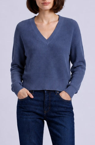 Cotton Shaker Stitch V Neck
