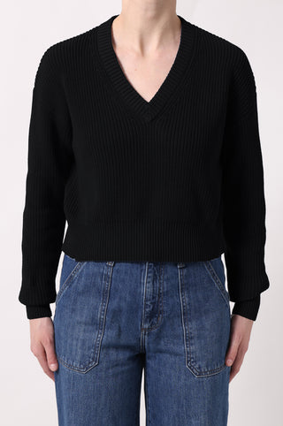 Cotton Shaker Stitch V Neck