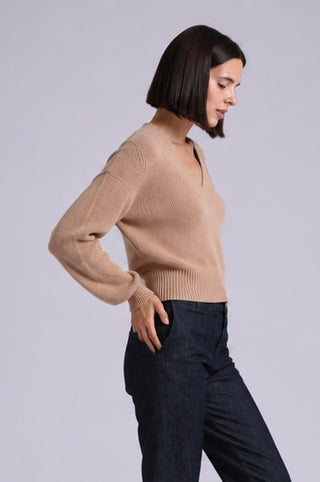 Cotton Shaker Stitch V Neck