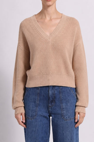 Cotton Shaker Stitch V Neck
