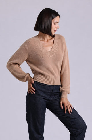 Cotton Shaker Stitch V Neck